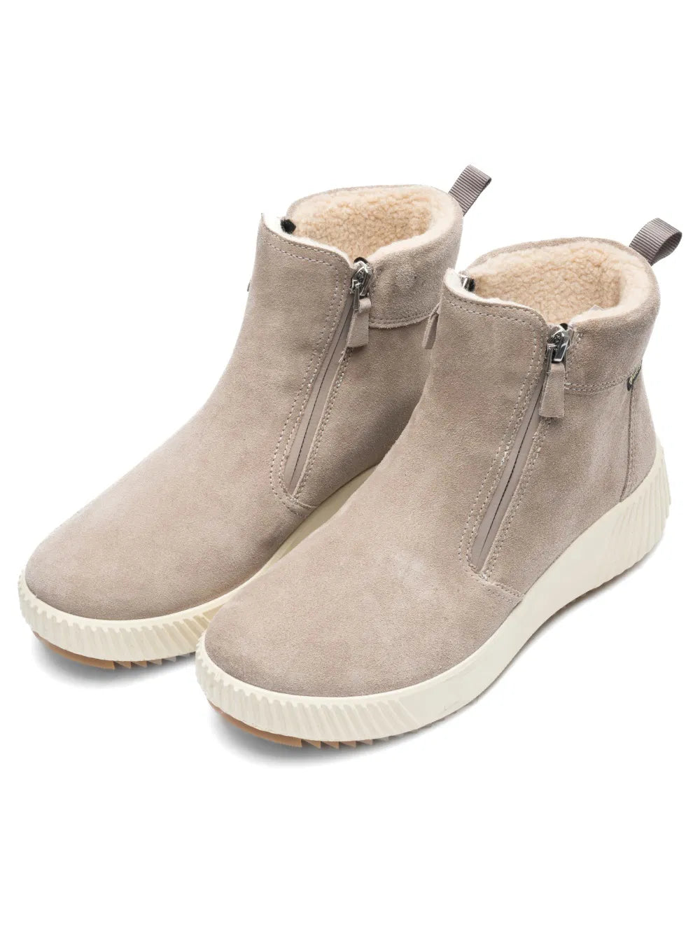 Polacchino in camoscio con doppia zip tacco 4 cm.