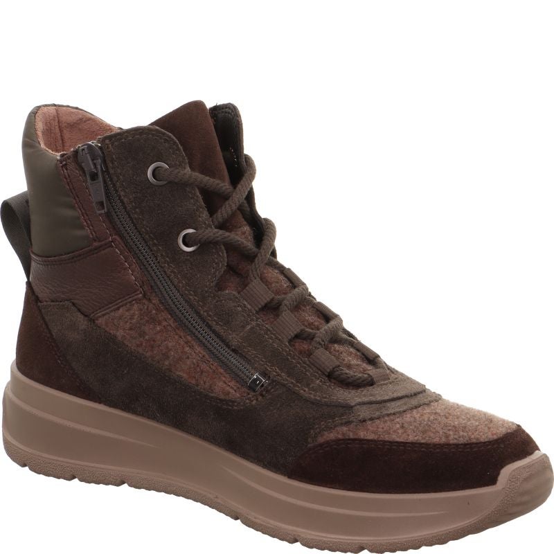 Polacchino con lacci e zip in tacco 2,5 cm.