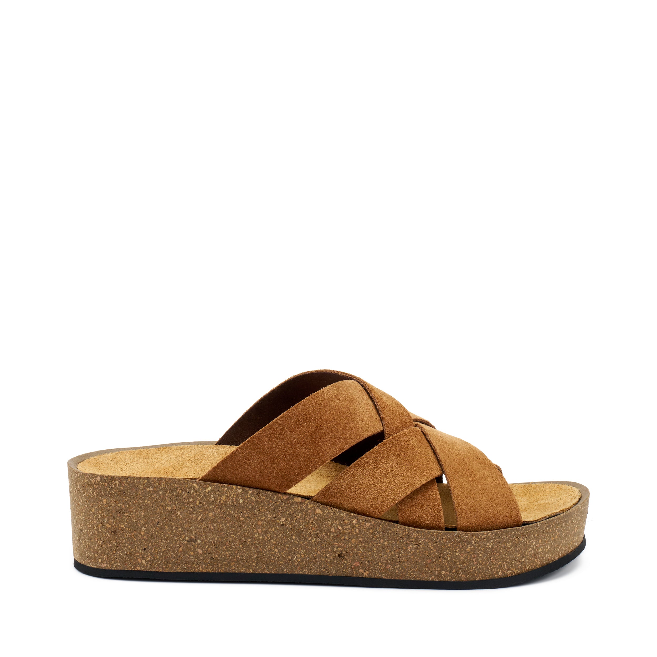 Ciabattina a liste incrociate zeppa tacco 4 cm.