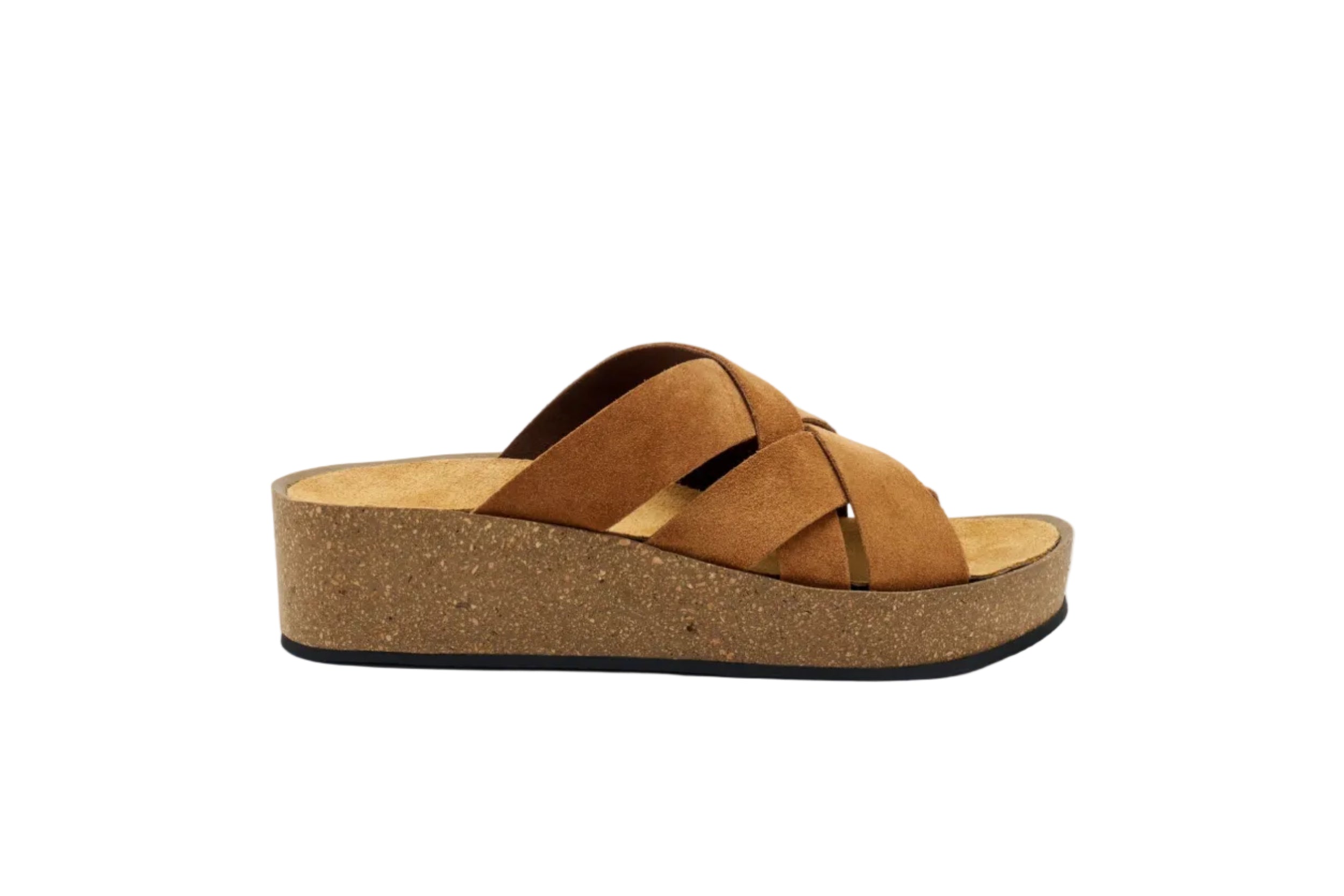 Ciabattina a liste incrociate zeppa tacco 4 cm.
