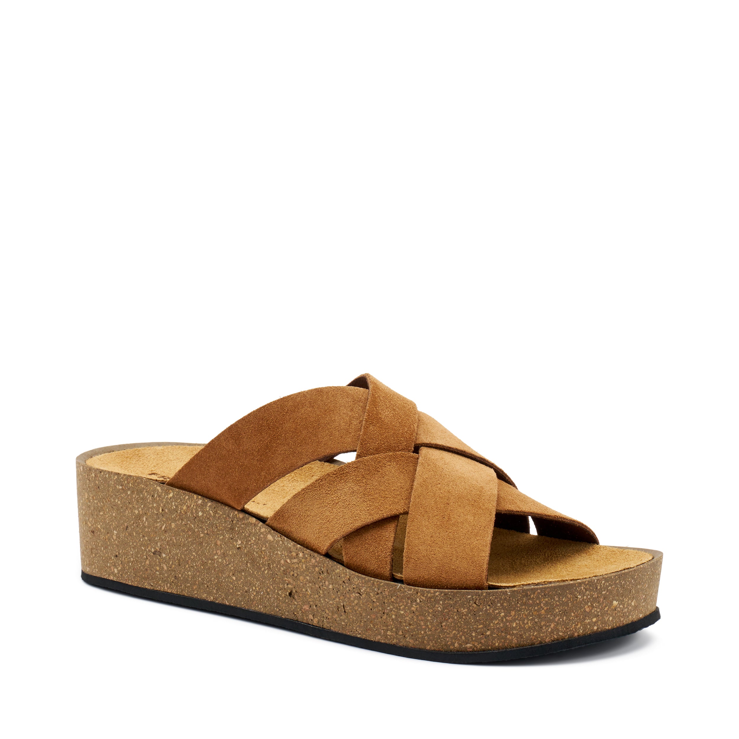 Ciabattina a liste incrociate zeppa tacco 4 cm.
