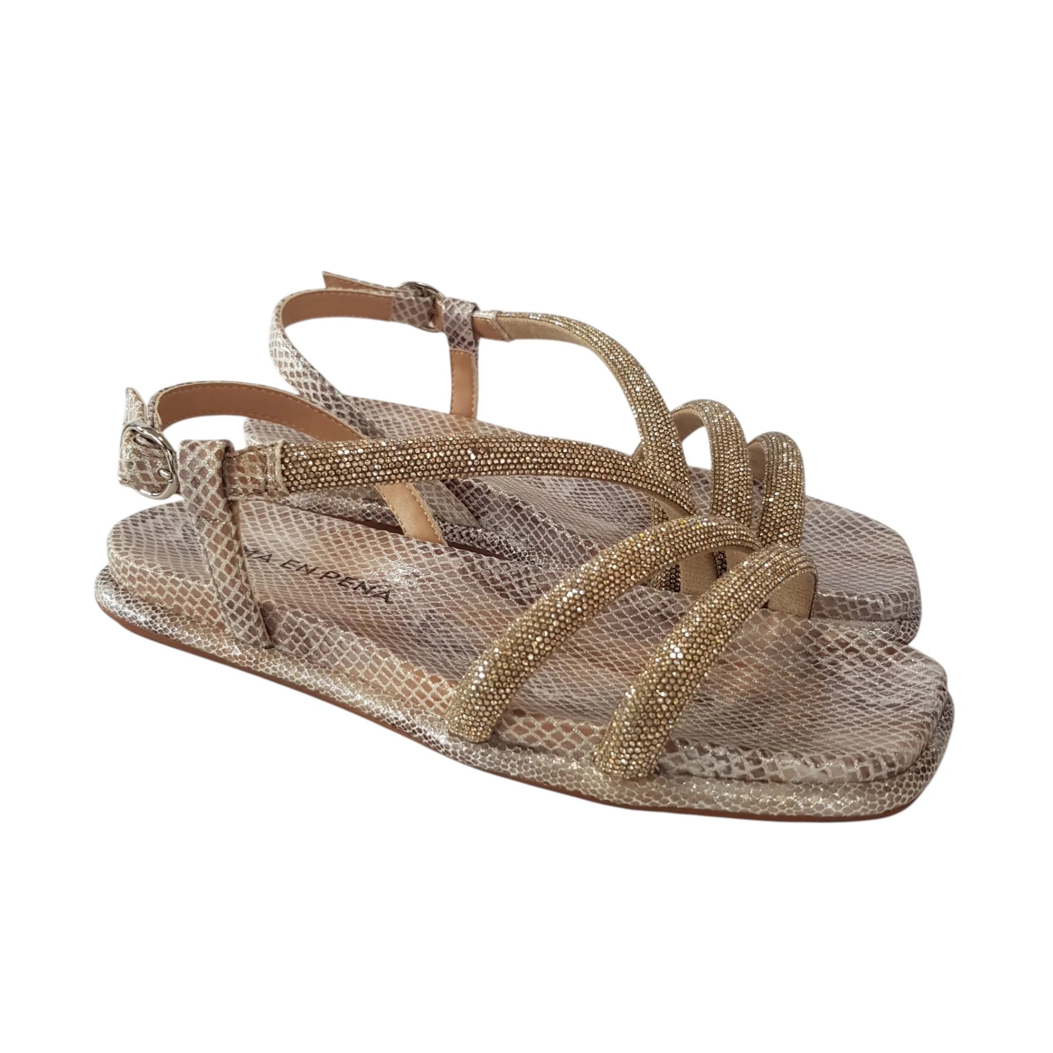 Sandalo due listini strass tacco 2 cm.