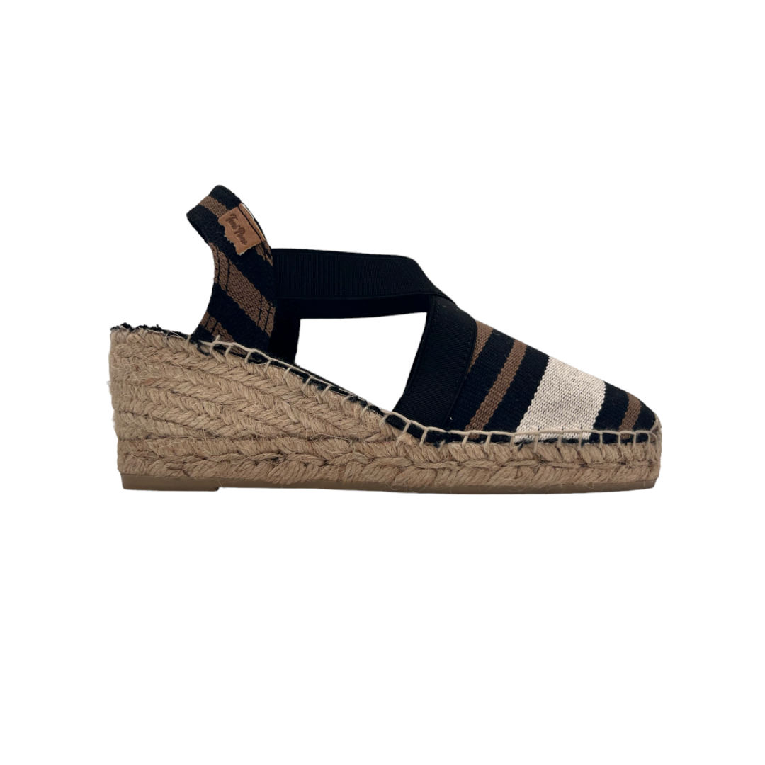 Campesina in cotone rigato zeppa 6 cm.