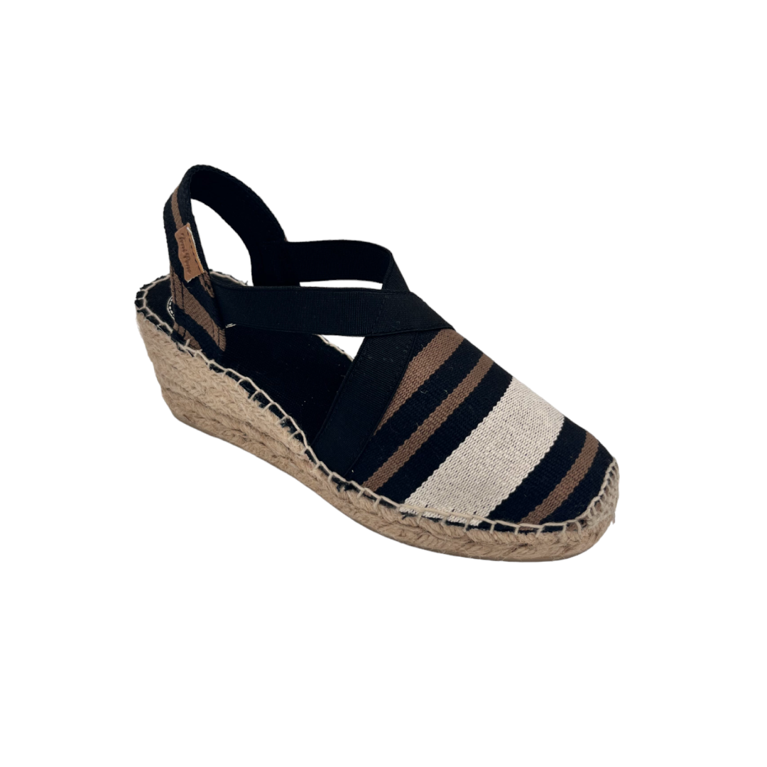 Campesina in cotone rigato zeppa 6 cm.