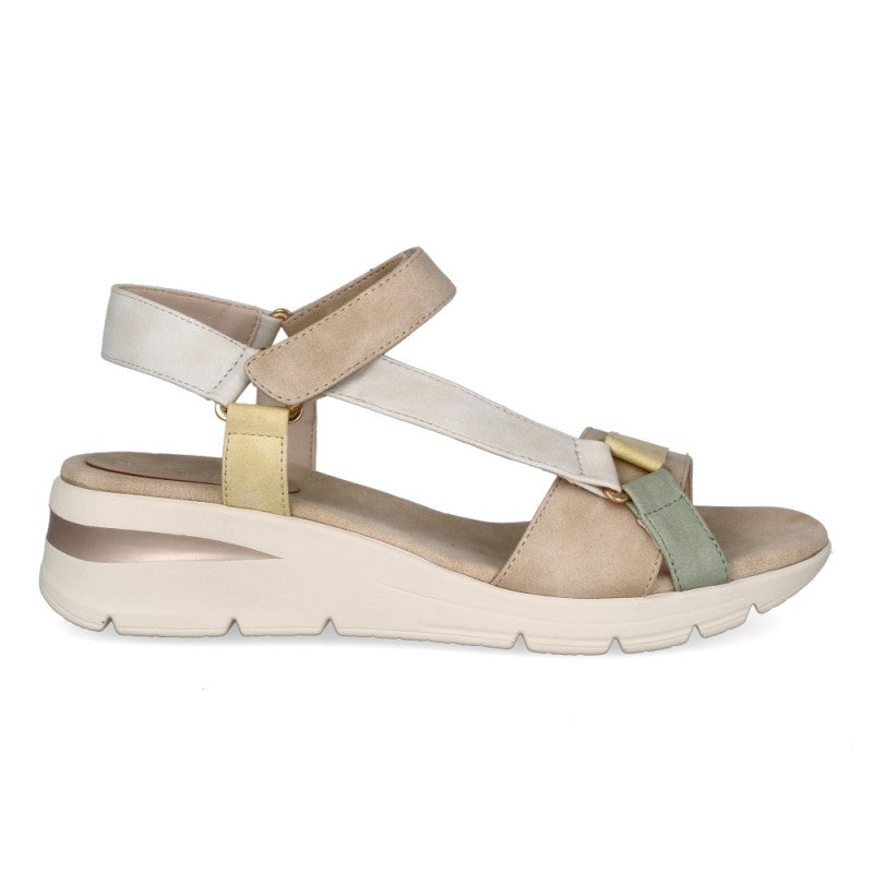 Sandalo regolabile in pelle cuoio zeppa 4 cm.