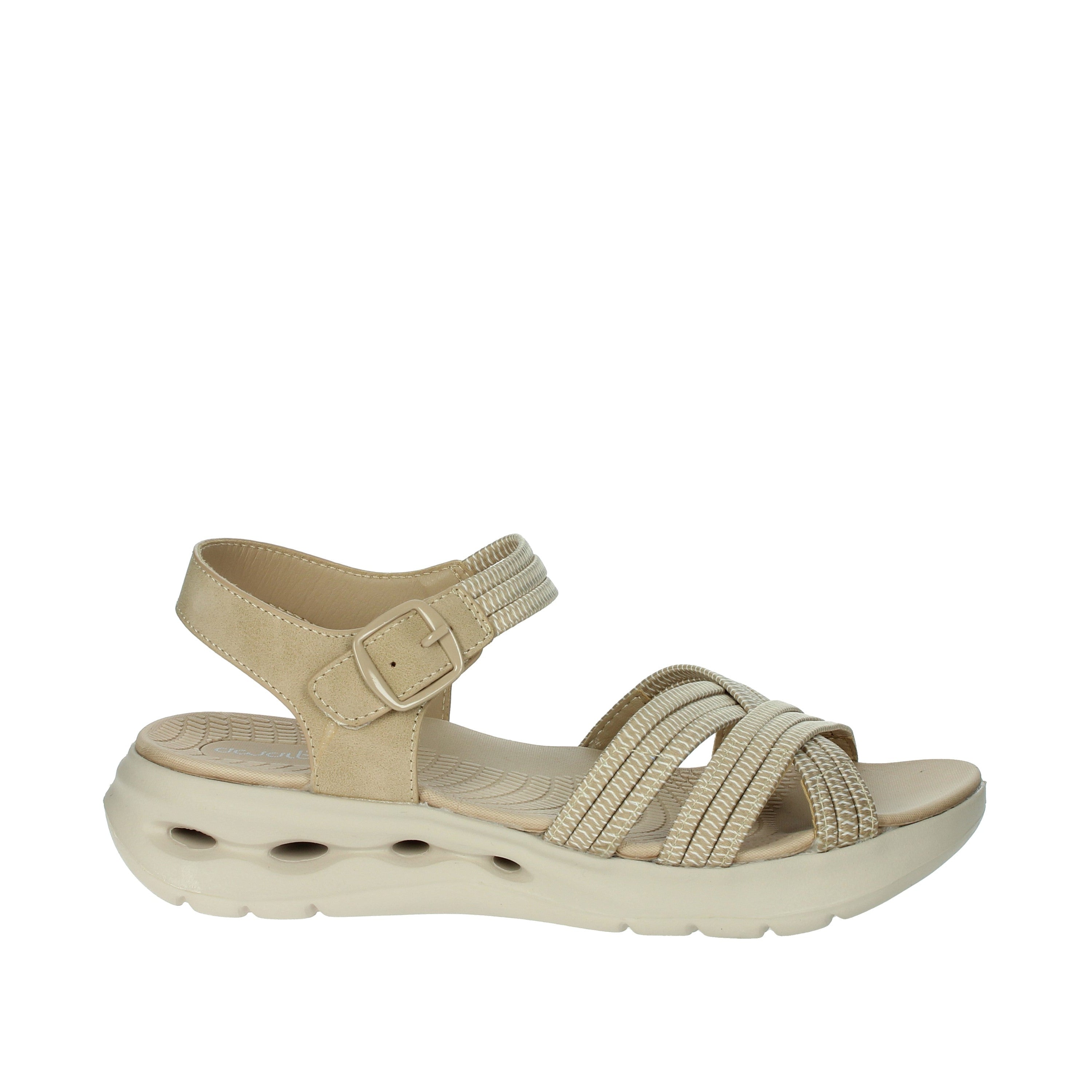 Sandalo regolabile in tessuto elasticizzato zeppa 4 cm.