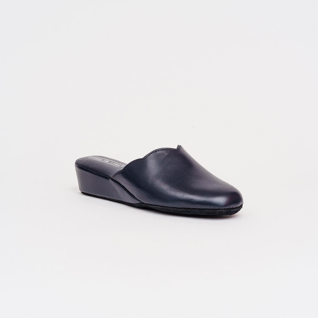 Pianella in pelle blu, bordeaux, antracite e oro tacco 4,5 cm.