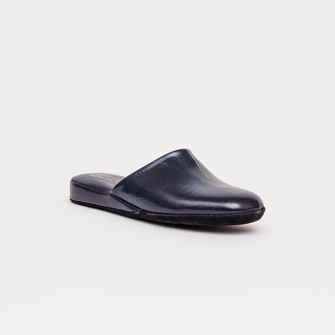 Pianella scendiletto in pelle blu, rossa e platino tacco 1,5 cm.