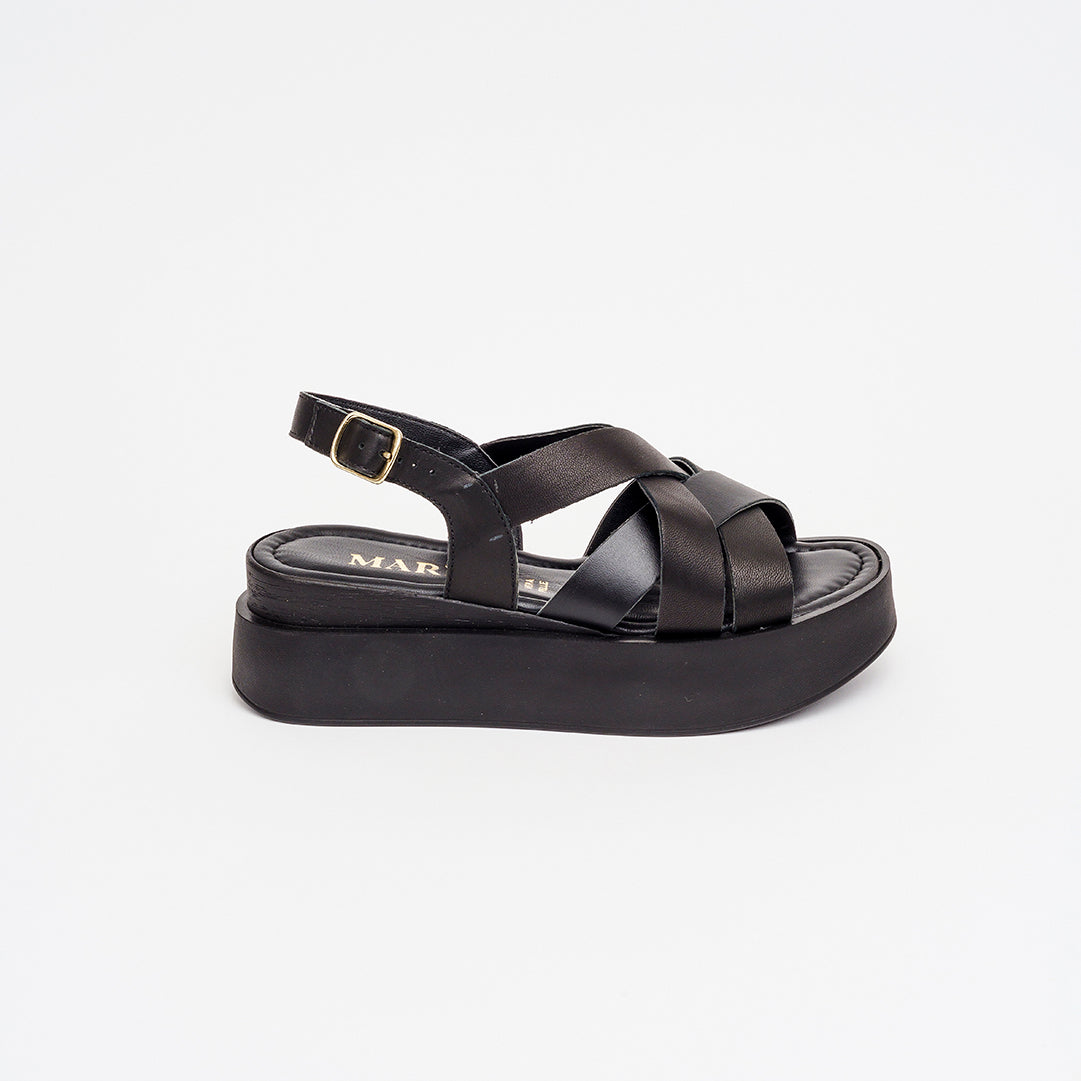 Sandalo in pelle nero zeppa 5 cm.