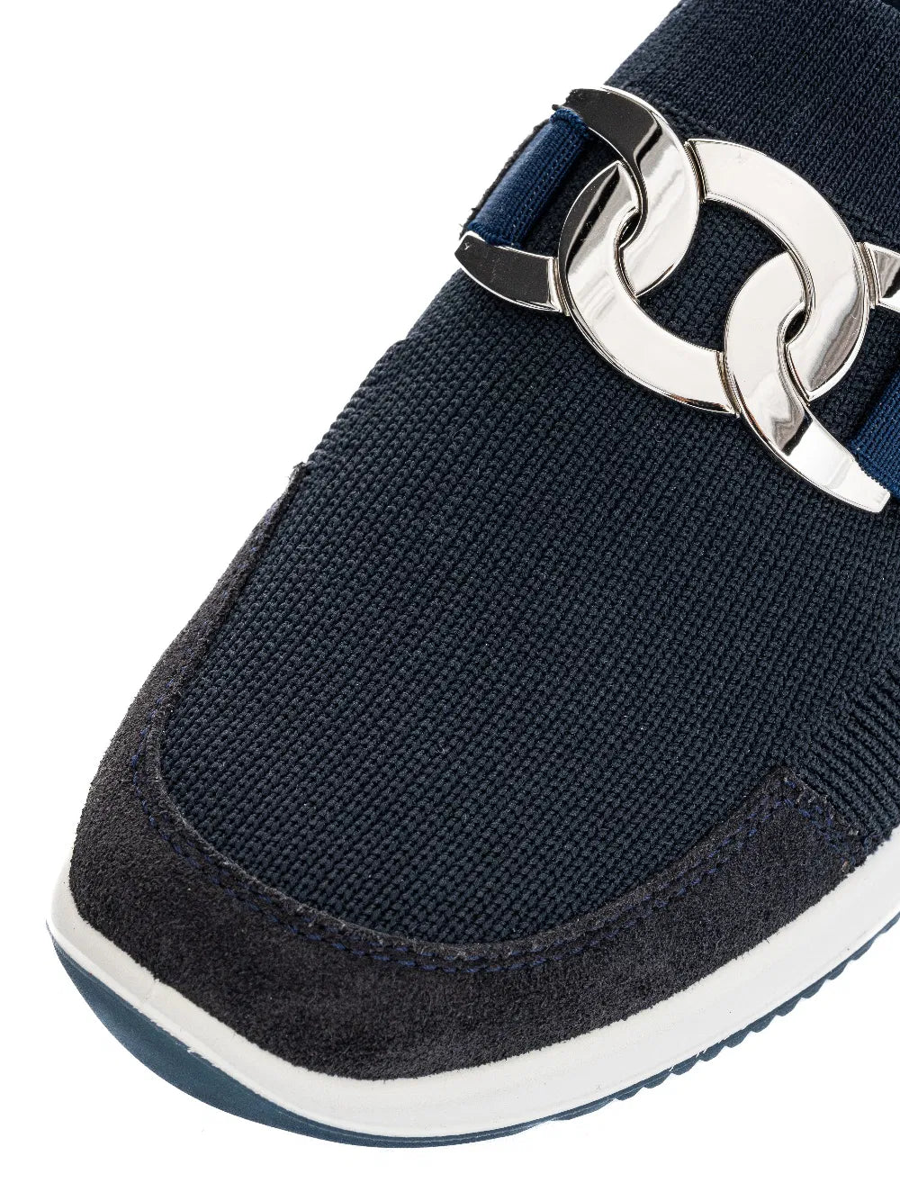 Slip-on in tessuto e pelle  tacco 3,5 cm.