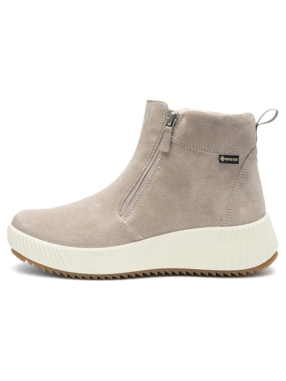 Polacchino in camoscio con doppia zip tacco 4 cm.