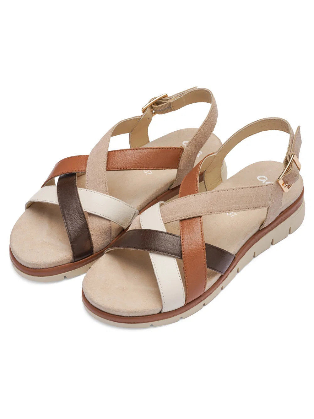 Sandalo regolabile in pelle  cuoio zeppa 4,5  cm.