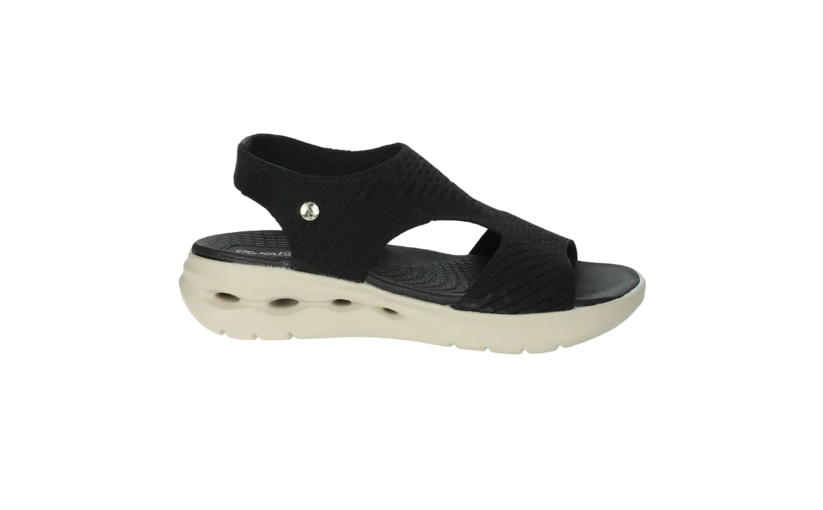 Sandalo regolabile in tessuto elasticizzato zeppa 4  cm.