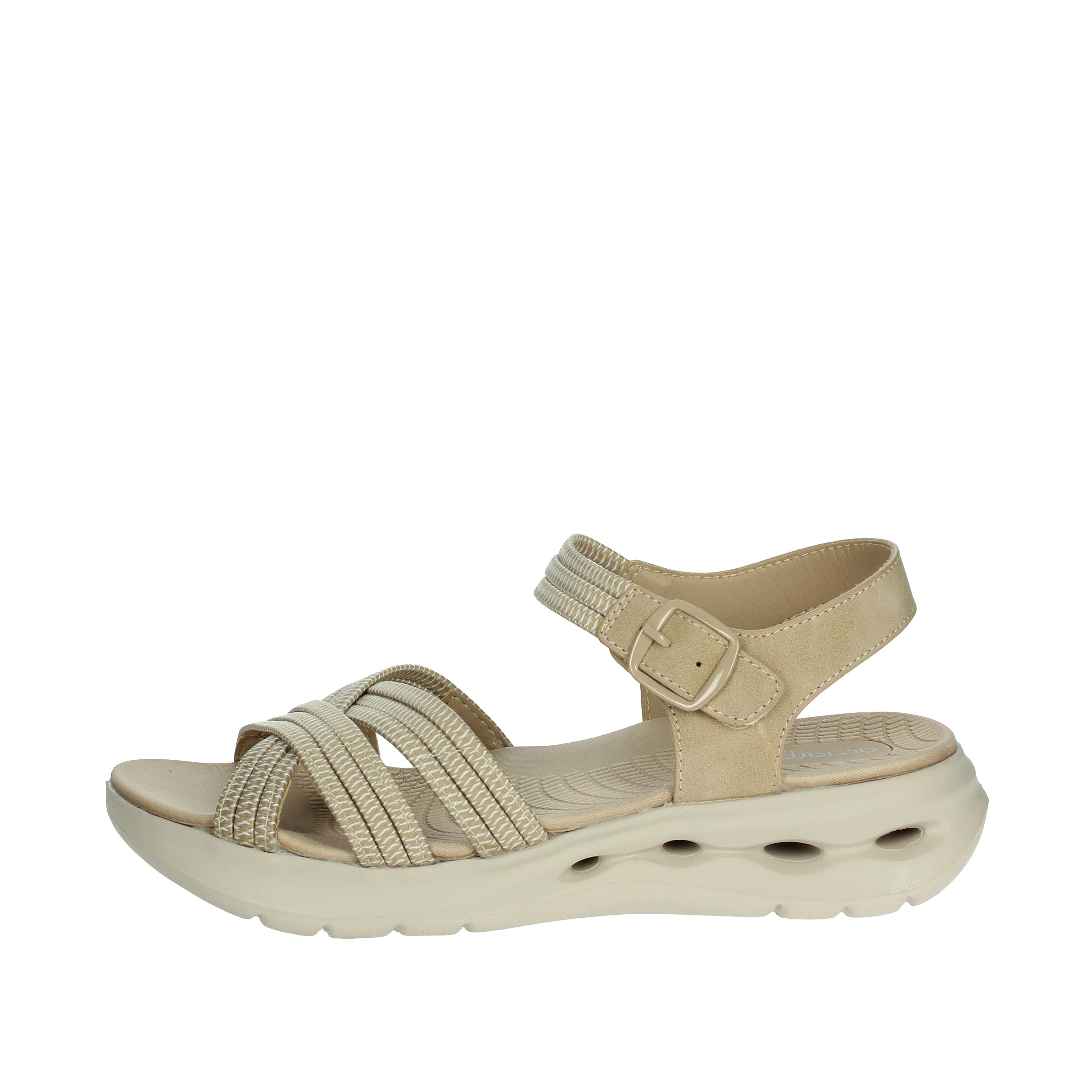 Sandalo regolabile in tessuto elasticizzato zeppa 4  cm.